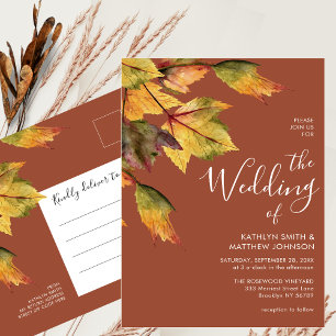 All In One Elegant Brown Autumn Foliage Wedding Invitation Postcard