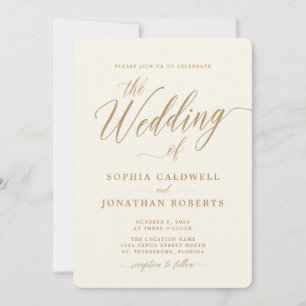 All in One Elegant Gold Calligraphy Cream Wedding Invitation