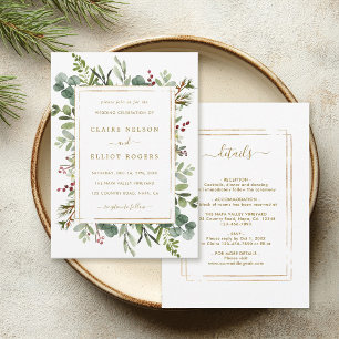 All In One Elegant Gold Christmas Wedding Invitation