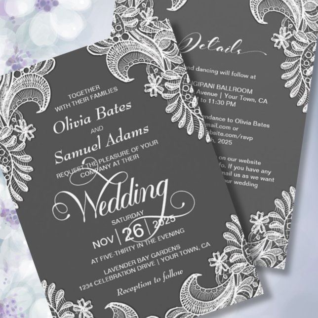All In One Elegant Gray Lace Wedding Invitation (Creator Uploaded)