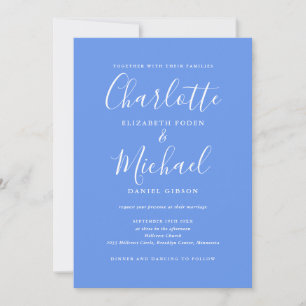 All In One Elegant Modern Cornflower Blue Wedding Invitation