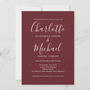 All In One Elegant Modern Rosewood Pink Wedding Invitation