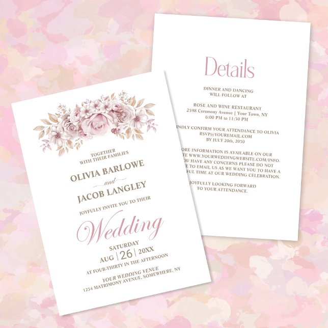 All in One Elegant Pink Floral Wedding Invitation (Creator Uploaded)