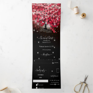 All In One Elegant Red & Pink Heart Leaf Wedding T Tri-Fold Invitation