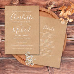 All In One Elegant Rustic Kraft Wedding Invitation<br><div class="desc">Featuring signature style names,  this elegant wedding invitation can be personalised with all your special wedding day information on the reverse including your RSVP,  accommodation,  and additional details on a rustic kraft background. Designed by Thisisnotme©</div>