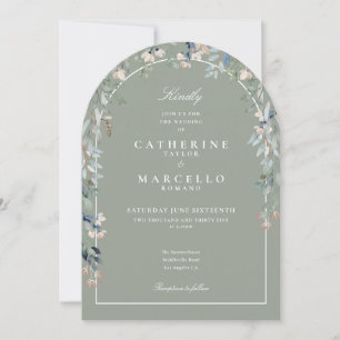 All In One Elegant Sage Green Floral Arch Wedding Invitation