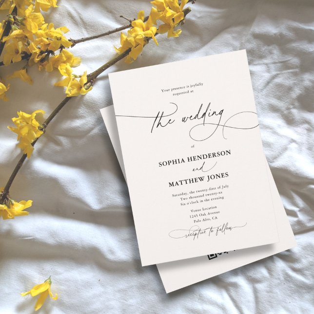 All In One Elegant Script Classic Wedding Ivory Invitation (Creator Uploaded)