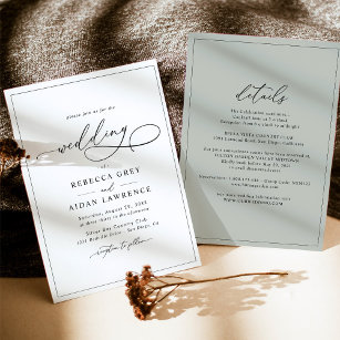 All-In-One Elegant Script Sage Green Wedding Invitation