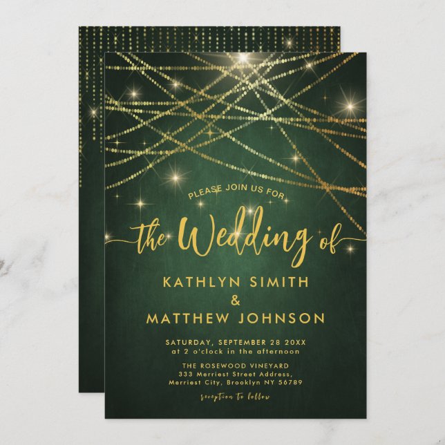 All In One Elegant Sparkling Gold String Lights Invitation (Front/Back)