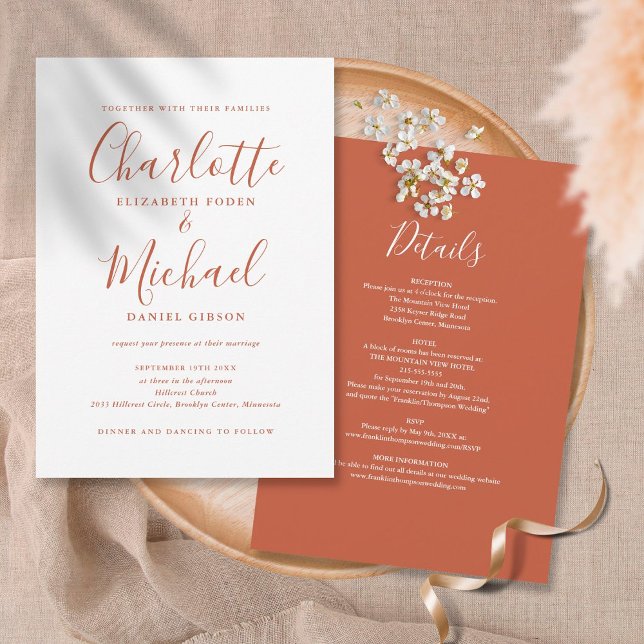 All In One Elegant Terracotta Script Wedding Invitation (Creator Uploaded)