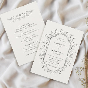 All in One Elegant Vintage Botanical Wedding Invitation