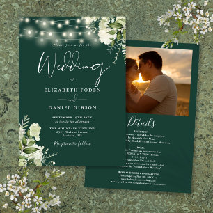 All In One Emerald Floral Lights Photo Wedding Invitation
