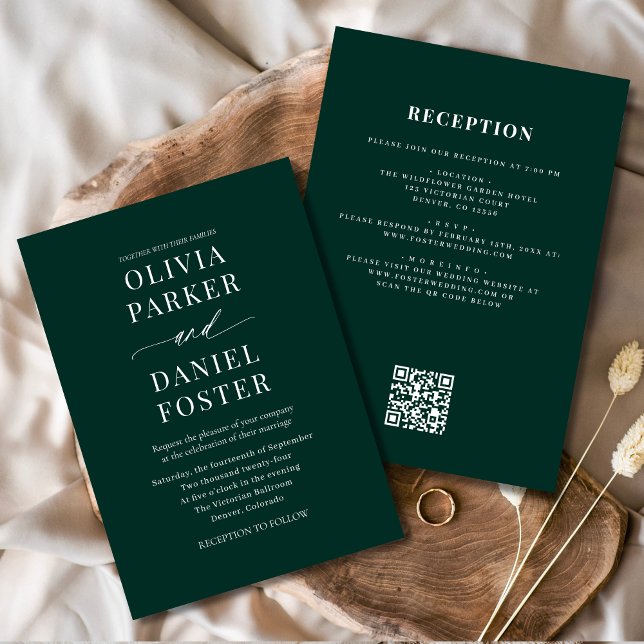 All in One Emerald Green QR Code Wedding Invitation (Creator Uploaded)