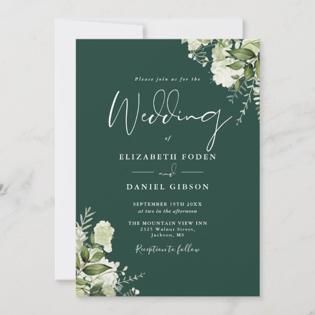 All In One Emerald Greenery Floral Wedding Invitation (Front)