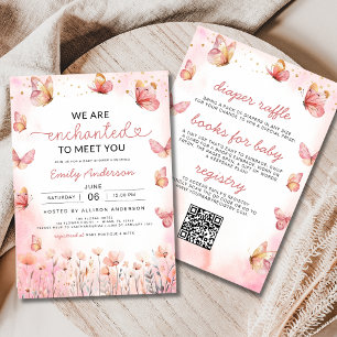 All in One Enchanted Girl Butterfly Baby Shower Invitation