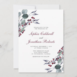 All in One Eucalyptus Berries No QR Code Wedding Invitation