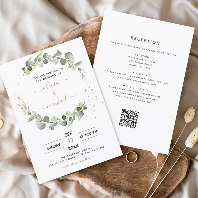 All in One Eucalyptus QR Code Greenery Wedding Invitation (Creator Uploaded)