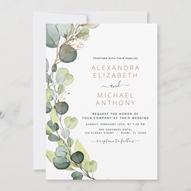 All in One Eucalyptus QR Code Wedding Greenery Invitation (Front)