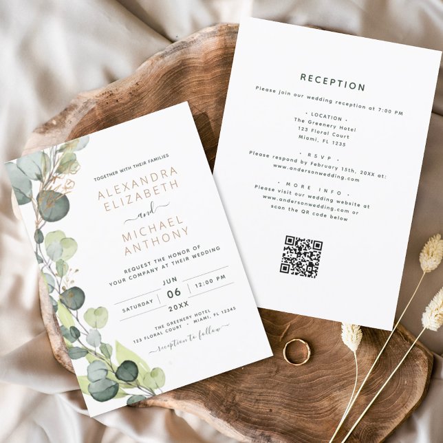 All in One Eucalyptus QR Code Wedding Greenery Invitation (Creator Uploaded)
