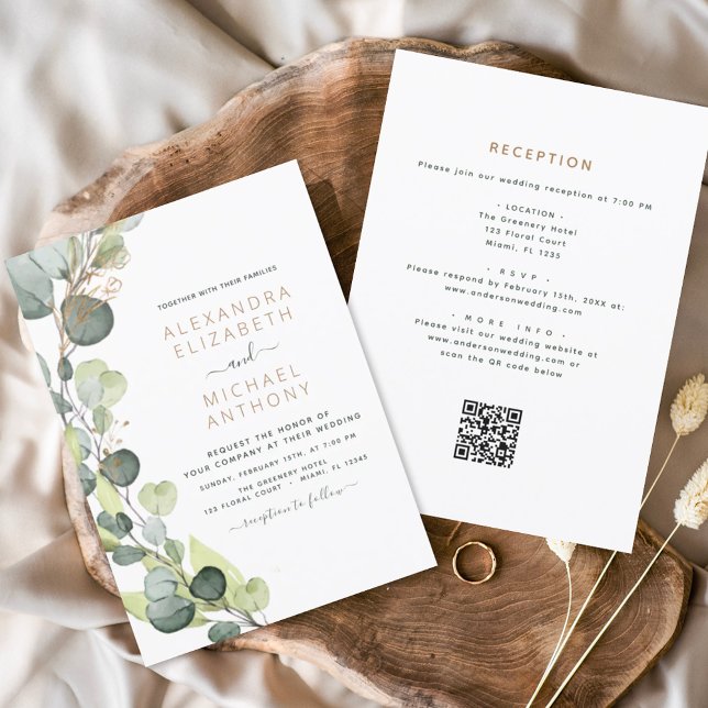 All in One Eucalyptus QR Code Wedding Greenery Invitation (Creator Uploaded)