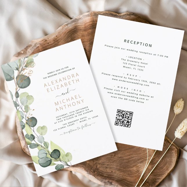 All in One Eucalyptus QR Code Wedding Greenery Invitation (Creator Uploaded)