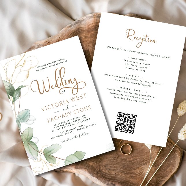 All in One Eucalyptus QR Code Wedding Greenery Invitation (Creator Uploaded)