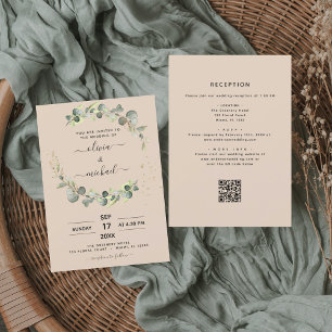 All in One Eucalyptus QR Code Wedding Invitation