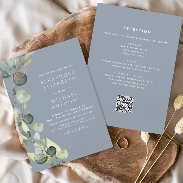 All in One Eucalyptus QR Code Wedding Invitation (Creator Uploaded)