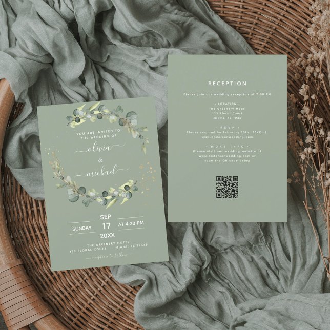All in One Eucalyptus QR Code Wedding Invitation Flyer (Creator Uploaded)