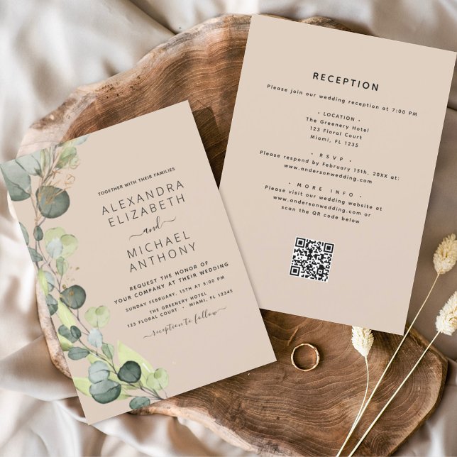 All in One Eucalyptus QR Code Wedding Invitation Flyer (Creator Uploaded)