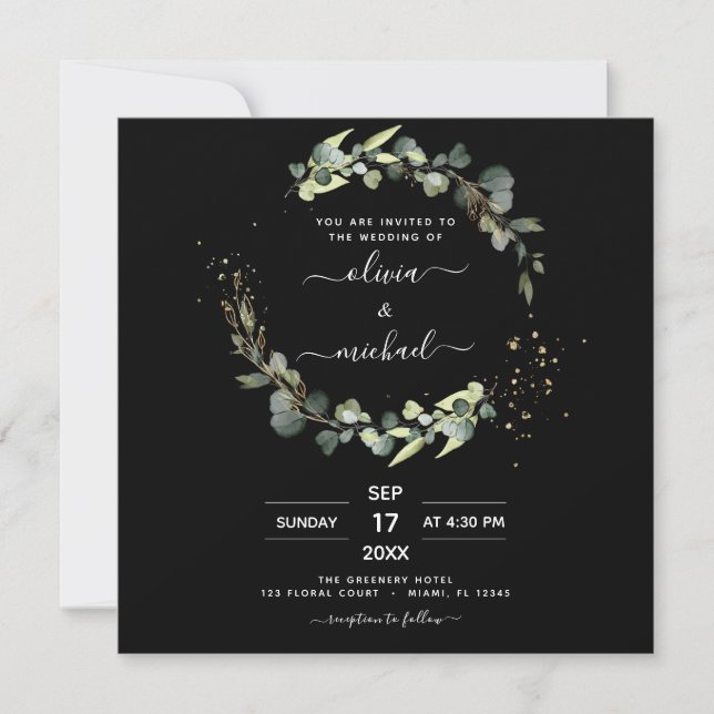 All in One Eucalyptus Rustic Black Wedding Invitation (Front)