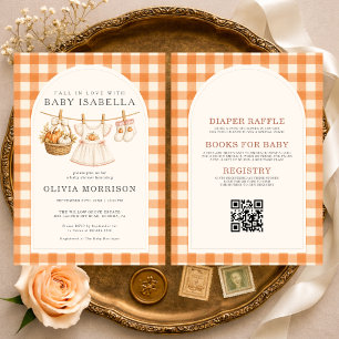 All in One Fall in Love Girl Gingham Baby Shower Invitation