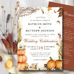 All In One Fall In Love Pumpkin Botanical Wedding Invitation<br><div class="desc">All In One Fall In Love Pumpkin Botanical Autumn Wedding Wedding Invitation Card. Celebrate your special day with this elegant and beautiful wedding invitation card to beautify your special occasion. All the texts are pre-arranged for you to personalise easily and quickly with your own details. If you need further customisation...</div>