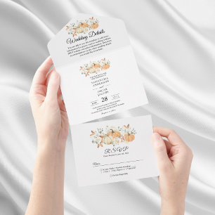 "All-in-One Fall Wedding   Rustic Pumpkin All In One Invitation