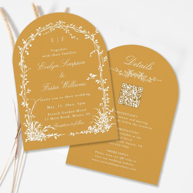 All in One Floral Arch Garden Wedding Amber Invitation (Front & Back)