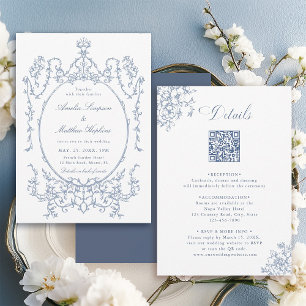 All in One Floral Frame Blue Wedding               Invitation