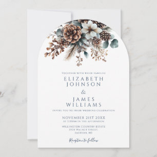 All In One Floral Pinecone QR Code Wedding Arch Invitation