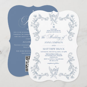 All in One French Blue Floral Ornate Wedding Invitation