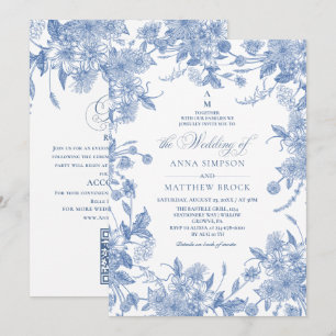 All in One French Blue Wild florals Wedding Invitation