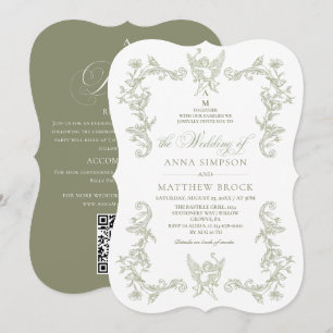 All in One French Sage Green Floral Wedding Invitation