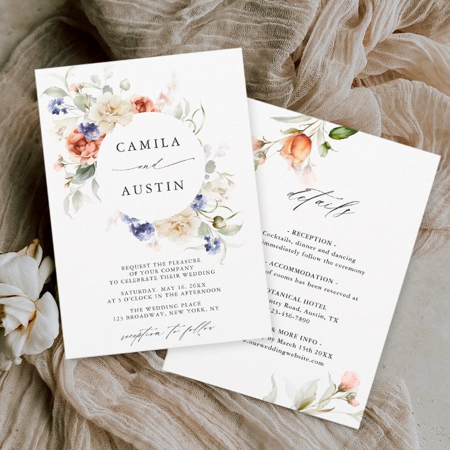 All In One Garden Floral Circle Frame Wedding Invitation (Creator Uploaded)