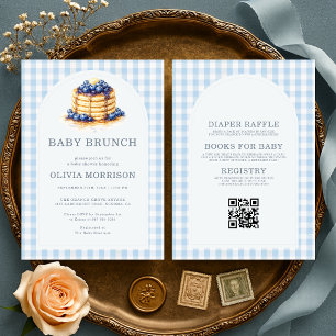 All in One Gingham Baby Brunch Blue Baby Shower Invitation