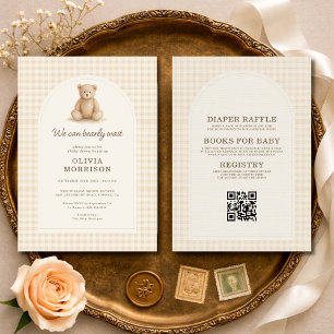 All in One Gingham Bearly Wait Baby Shower Invitation