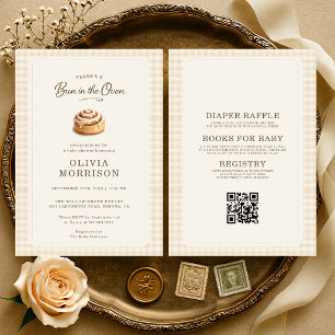 All in One Gingham Bun in the Oven Baby Shower Invitation