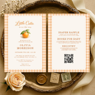 All in One Gingham Little Cutie Orange Baby Shower Invitation