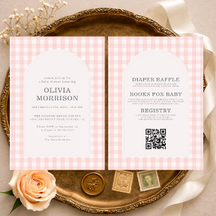 All in One Gingham Pink Girl Baby Shower Invitation