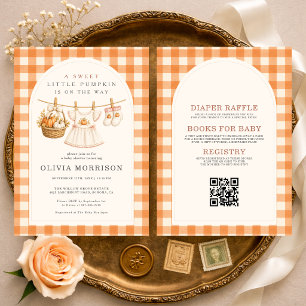 All in One Girl Little Pumpkin on Way Baby Shower Invitation