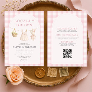 All in One Girl Locally Grown Gingham Baby Shower Invitation