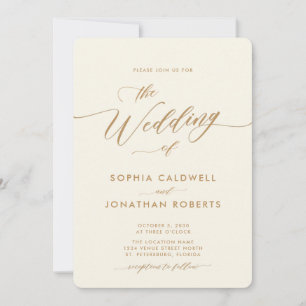 All in One Gold and Cream Calligraphy Wedding Invitation