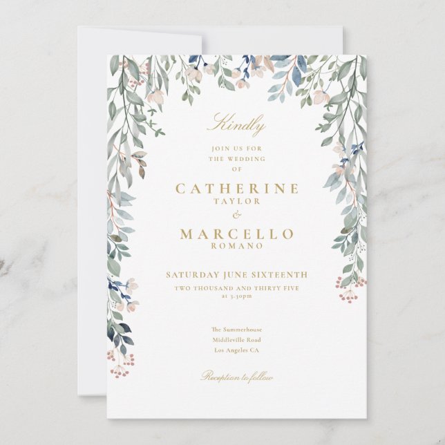 All In One Gold Wildflowers Floral Wedding Invitation (Front)